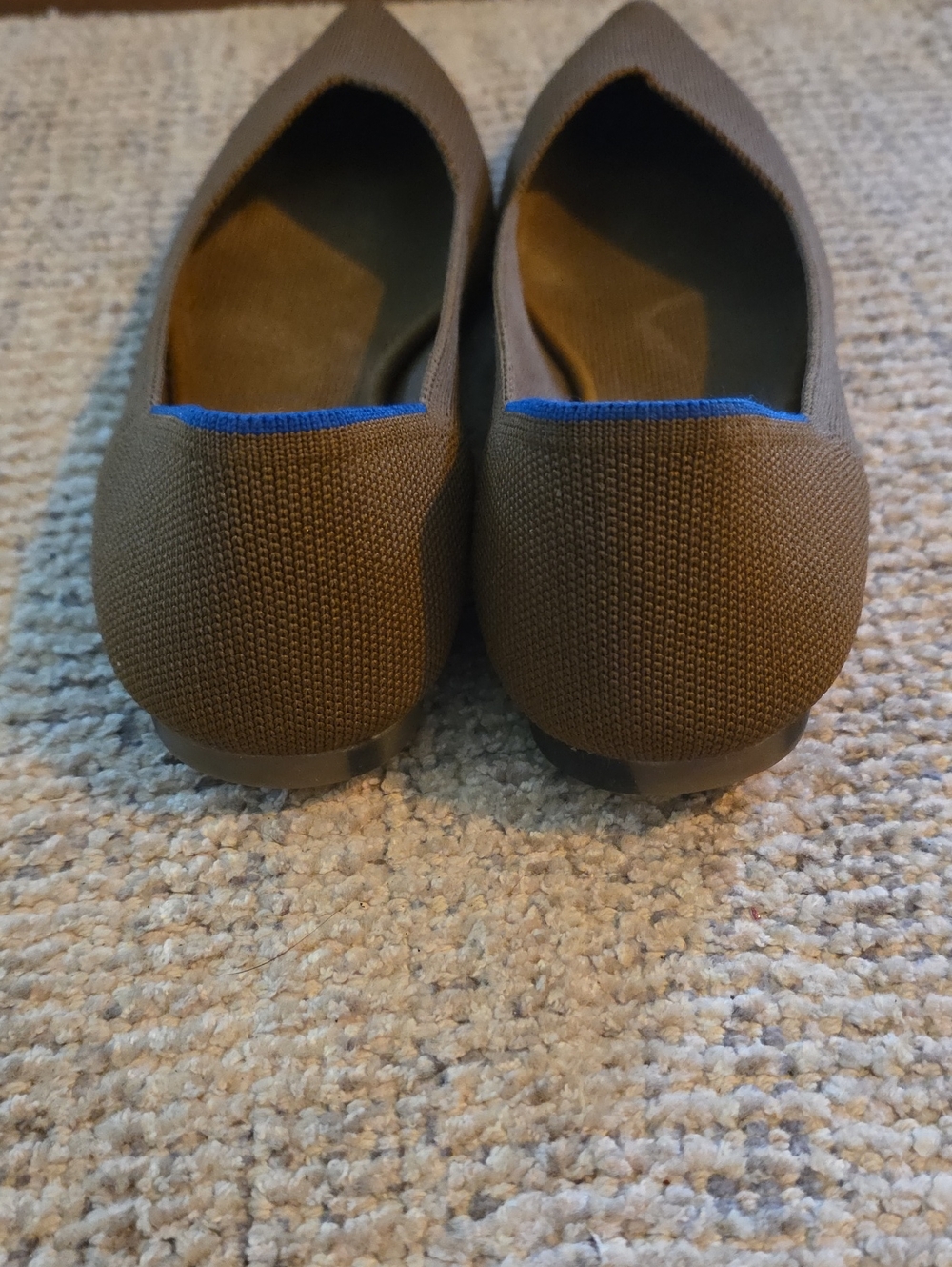 Rothys Women's Pointed Toe Ballet Flats in Taupe with Blue Trim. - Picture 4 of 5